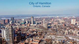 Hamilton City (Ontario, Canada) Downtown, Escarpment, Cootes Paradise Drone Aerial View Winter 2021