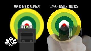 Handgun Aiming & Sight Picture: One Eye vs Two Eyes; Front Sight Aiming vs Point Shooting