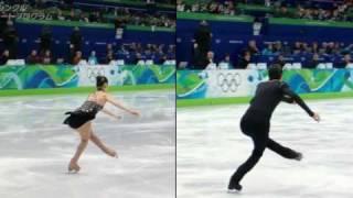 [HQ] 3Lz+3T Combo by Yu-Na Kim and Evan Lysacek, side by side (1/10x)