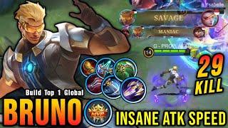 SAVAGE & MANIAC!! 29 Kills Bruno Insane Attack Speed Build - Build Top 1 Global Bruno ~ MLBB