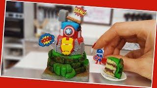 ASMR - Mini Avengers cake, Jenny's mini cooking, mini cake, tiny cake, Infinity war, real cake