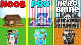 Minecraft Battle: NOOB vs PRO vs HEROBRINE: SAFEST FAMILY HOUSE BUILD CHALLENGE / Animation