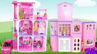 BARBIE DOLL PINK TOWN HOUSE Unboxing & Assembly Puppe Haus Barbie Maison de poupée rumah boneka