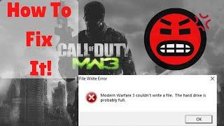 COD MW 3 error couldn't write a file the hard disk is probably full ... Solved