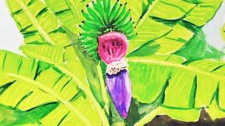 Watercolor painting tutorial | Easy painting | Banana fruit | banana flower | banana tree | Jayafar