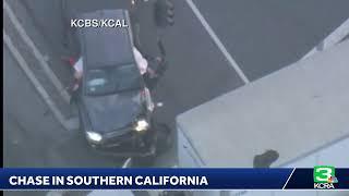 Law enforcement officials are chasing a vehicle in  Southern California.