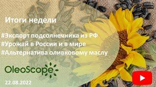 Итоги недели. Экспорт подсолнечника из РФ, урожай в России и в мире, альтернатива оливковому маслу