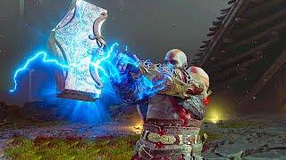 Kratos Lifts Thor's Hammer Mjolnir Scene 4K - God Of War Ragnarok