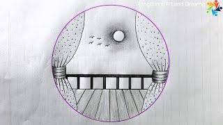 Balcony Picture Drawing in Circle || Pencil Drawing