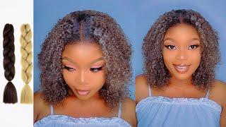 WAIT WHAT? Curly Crochet Honey Blonde Wig Using Braiding Hair| Macamy