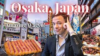 Eating in Osaka, Japan. EPIC Food Crawl! AMAZING Wagyu Gyukatsu and Soba