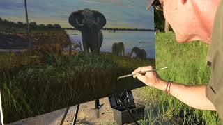 Larry Norton - Elephant & River painting