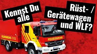 Alle 5 Typen von Rüst-, Gerätewagen und WLF  (Feuerwehr Rüstwagen, Wechsellader mit Abrollbehälter)