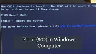 (Fixed ) CMOS Checksum is invalid. Error 502 in Windows (HP, Dell, Acer, Lenovo…) Computers