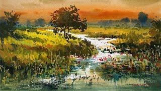 How to Paint a Scenery with Watercolor | Watercolour Landscape Painting Tutorial | Shahanoor Mamun