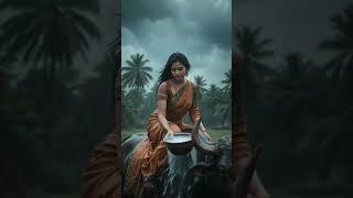WOMAN RIDES BUFFALO THROUGH THUNDERSTORM CHAOS! Powerful Imagery Thunder #shorts #trending #ai