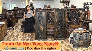 Mê mẩn Bộ Tranh Lý Ngư Vọng Nguyệt gỗ mun hoa | Cá chép trông trăng