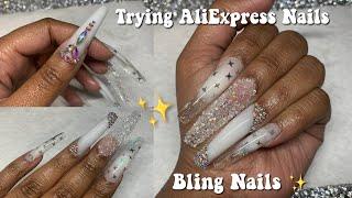 Trying Aliexpress XL Full Covered Nails | Lazy Girl Method Polygel Nails | Bling Nails