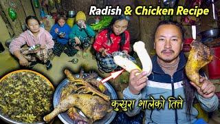 Local Chicken & Radish Recipe Eating with Eldest Sister-in-law's || Traditional Food Chicken #TITTE