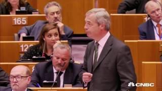 Nigel Farage booed and jeered as he addresses European Parliament