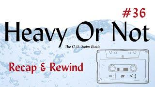 Slides of art for covers of first 36 podcasts for Heavy Or Not, The OG Swim Guide
