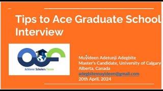 Tips to Ace Graduate School Interview Part 1: A must watch for prospective Graduate students