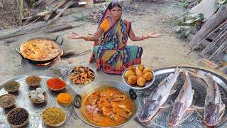 Big kati fish curry recipe,cooking & eating in village, amazing fish catching videos,kati fish curry