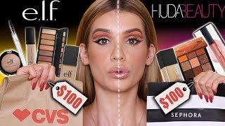 $100 MAKEUP CHALLENGE: E.L.F. vs HUDA BEAUTY!