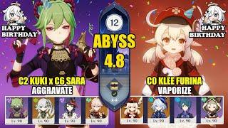 C2 Kuki Sara Aggravate & C0 Klee Furina Vaporize | Spiral Abyss 4.8 | Genshin Impact 【原神】