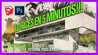 CROQUIS Arquitectura ACUARELA Photoshop ‍ TUTORIAL paso a paso