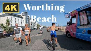 Worthing Beach, England - 4K Walk (2024) | British Seaside Town