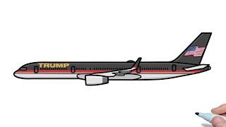 How to draw a TRUMP BOEING 757 easy / Drawing an aircraft boeing 757 Trump Force One step by step