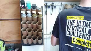 Spray paint storage rack from salvaged materials