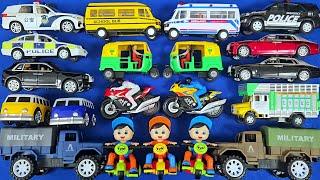 New Toy Car Collection Unveiled: Military Truck, Police Car, School Bus & Adorable Tricycle