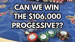 3 CARD POKER in LAS VEGAS! CAN WE WIN THE $106,000 PROGRESSIVE? #poker #progressivejackpot