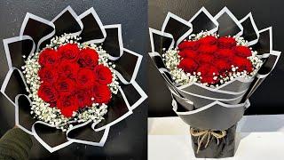 Valentines Bouquet Ideas |12 Red Rose Bouquet | How To Make Flower Bouquet |  Red Roses Bouquet