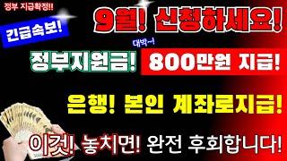 (긴급)9월! 본인계좌로 800만원 지급, 정부지원금 1인당 이것 놓치면 정말 후회합니다. 꼭 신청하세요!! #9월신청,#800만원지급, #통장계좌로지급 #정부지원금800만원지급