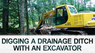 Digging Drainage Ditch with Excavator