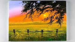 Landscape Painting / Sunset Acrylic Painting For Beginners