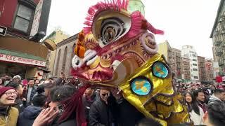 New York Chinese Freemasons 洪青- Lion Dance  with Firecrackers- 2024 Chinese New Year 