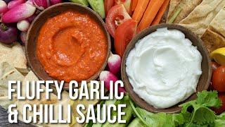 Fluffy Lebanese garlic sauce and Middle Eastern spicy chilli sauce - Two legendary condiments