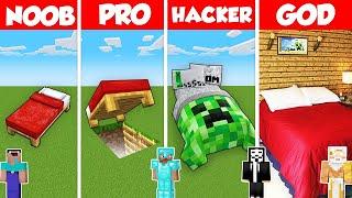 INSIDE BED BASE HOUSE BUILD CHALLENGE - Minecraft Battle: NOOB vs PRO vs HACKER vs GOD / Animation