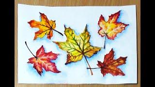 How to paint autumn leaves in watercolor. Draw an autumn leaf step by step.