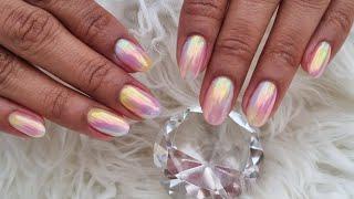 Amazing Tie Dye nails with Aurora chrome for my client. Rainbow chrome nail art.