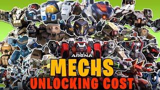 All Mechs UNLOCKING COST  | Purchasable With In-Game Currency | Mech Arena