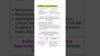 Railway RRC SR apprentices 2024 online form| RRC SR Railway apprentice vacancy 2024