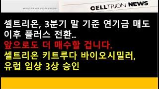 (셀트리온)셀트리온, 3분기 말 기준 연기금 매도 이후 플러스 전환..앞으로도 더 매수할 겁니다./셀트리온 키트루다 바이오시밀러, 유럽 임상 3상 승인