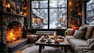 Cozy Winter Ambience Cozy Coffee Shop Ambience with Winter Jazz Music & Fireplace to Relax, Study