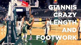 Super Slomo look at Giannis' strong footwork and length