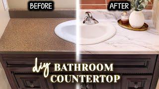 DIY Contact Paper Countertop | realistic marble contact paper on bathroom counter